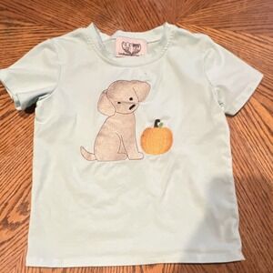 Little Farmhouse Boutique Light Blue Dog Pumpkin T-Shirt Kids 5-6T, Unisex
